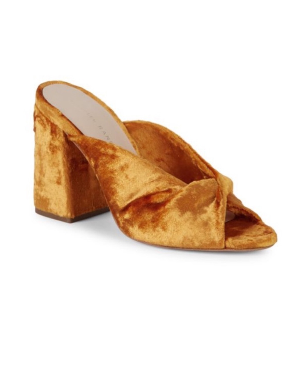 Loeffler Randall Velvet Twist Block Heel Mules — Gold